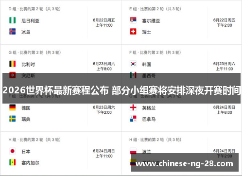 2026世界杯最新赛程公布 部分小组赛将安排深夜开赛时间